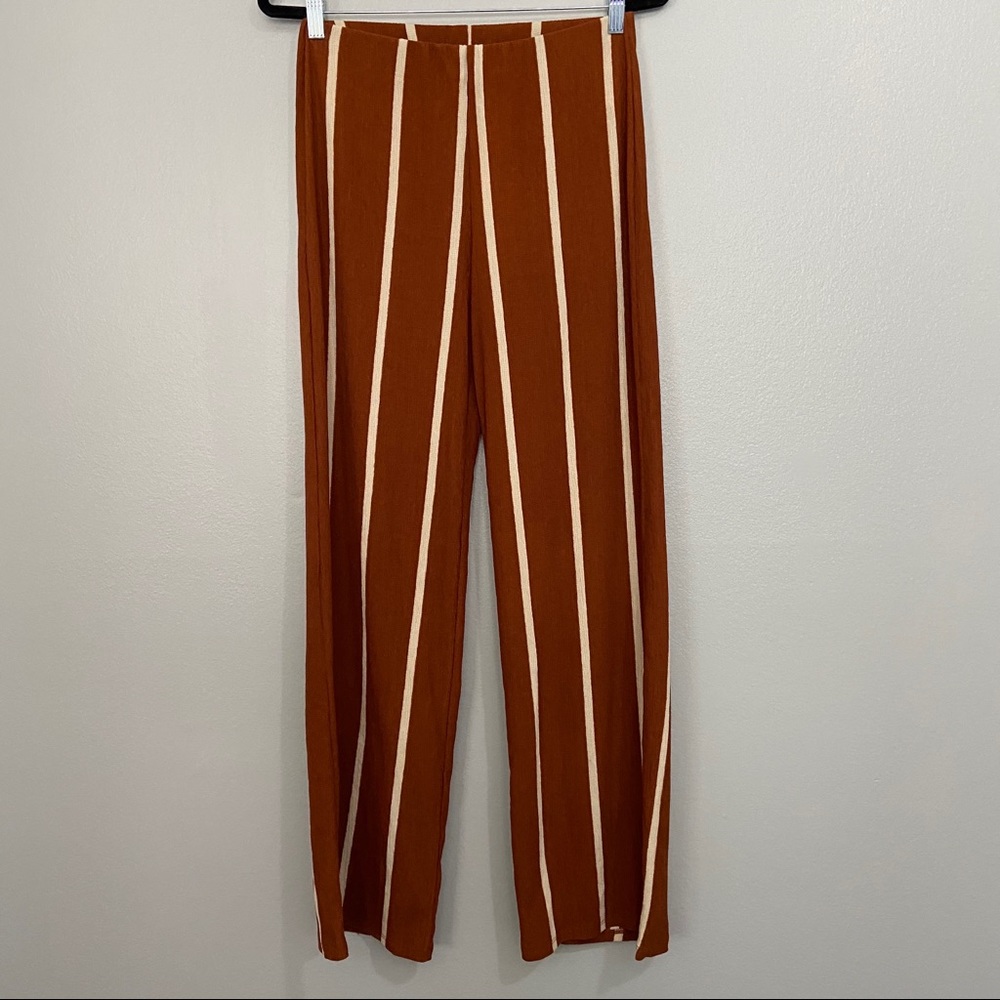 Zara Rust Brown Wide-Leg Striped Pants